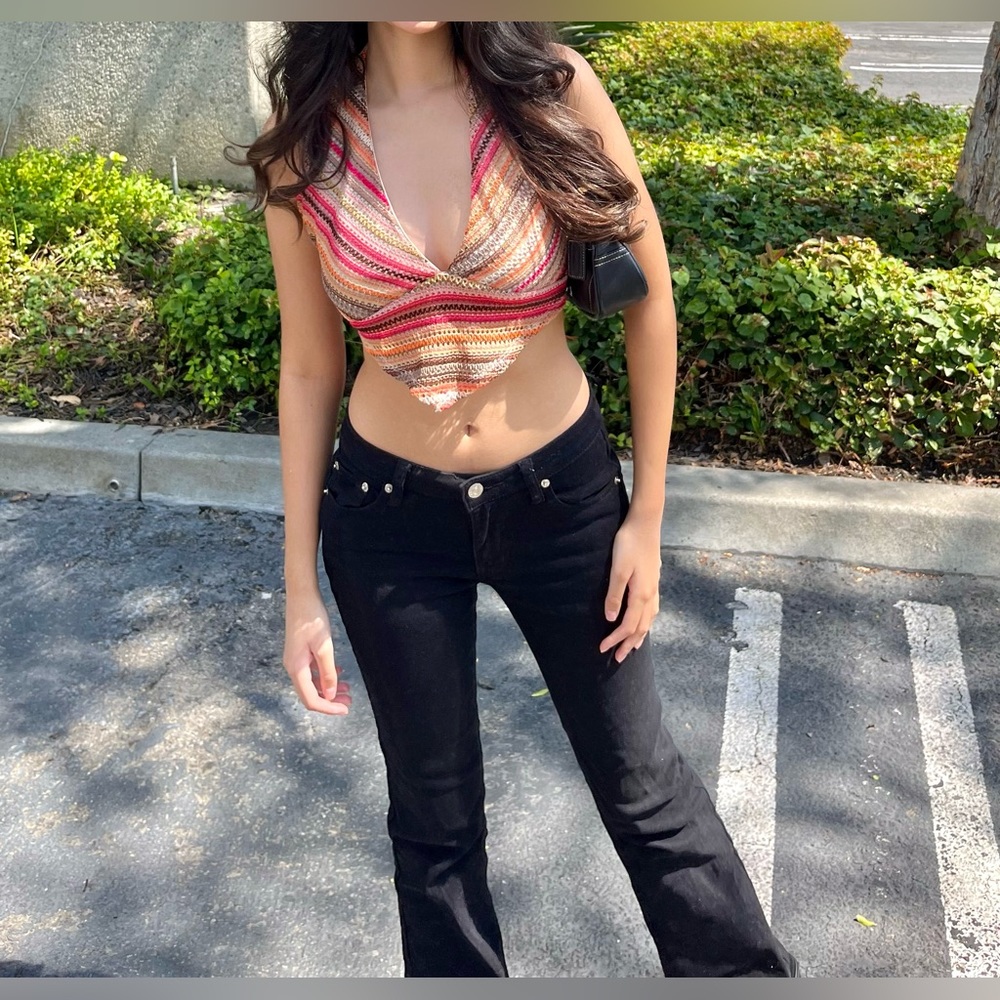 PACSUN Striped Y2K Halter Crop Top